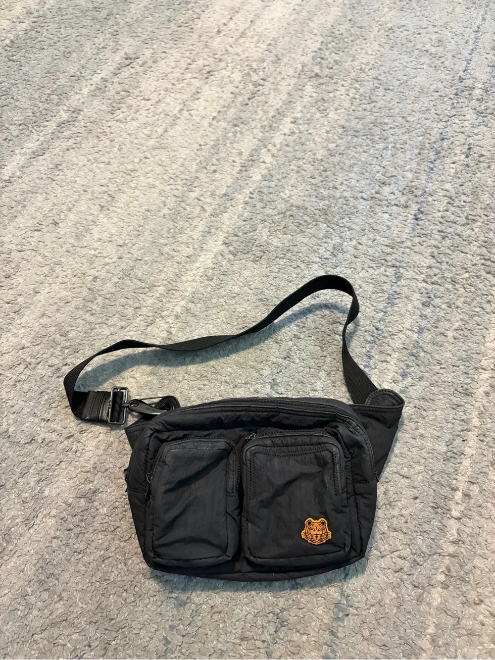 KENZO Black Nylon Tiger Crest Multi-Pocket Crossbody Belt Bag Sling Waist Pack